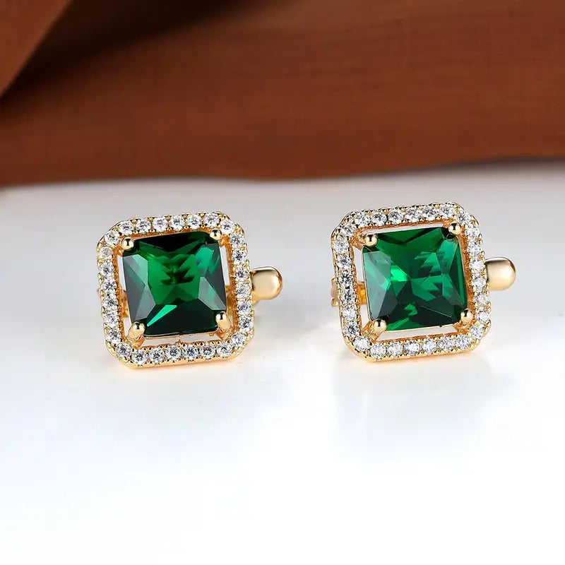 Golden Green Square Zirconia Earrings | Gold
