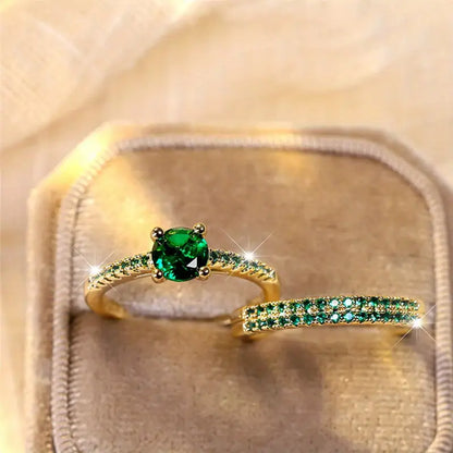 Serena Emerald Duo Ring Set | Gold
