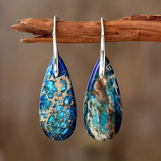 Azure Ocean Stone Earrings | White Gold